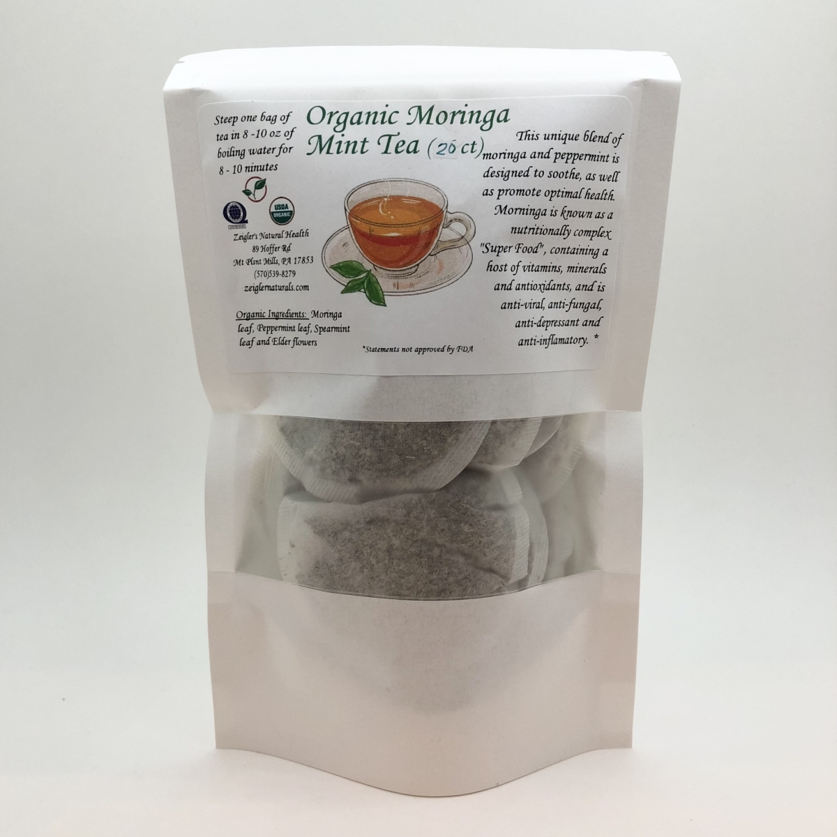 Zeigler's Moringa Mint Tea (Organic) - 20 Tea Bags - Zeigler's